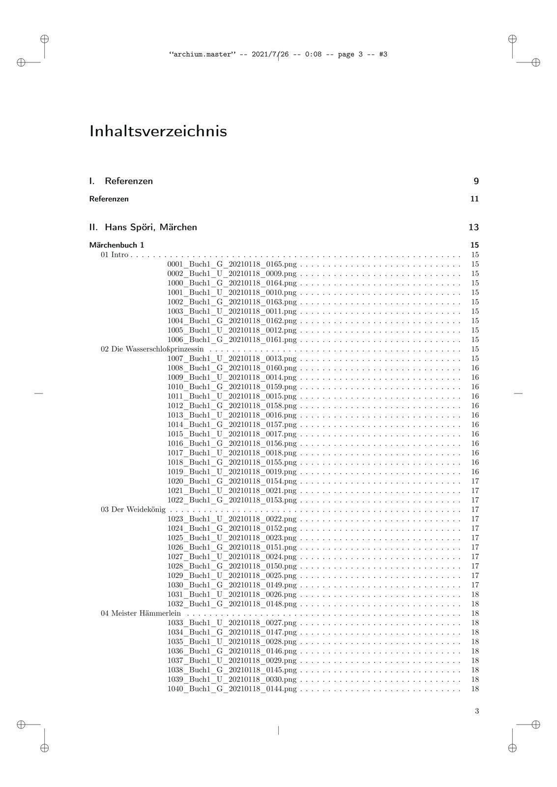 Table of contents including